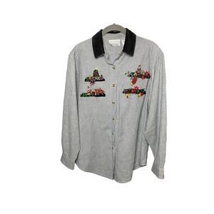 Casey & Max vintage Christmas gray pinstripe velvet color shirt size small